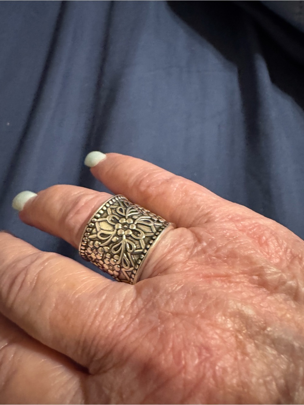 Ornate Floral Filigree Wide Band Statement Ring Stainless Steel